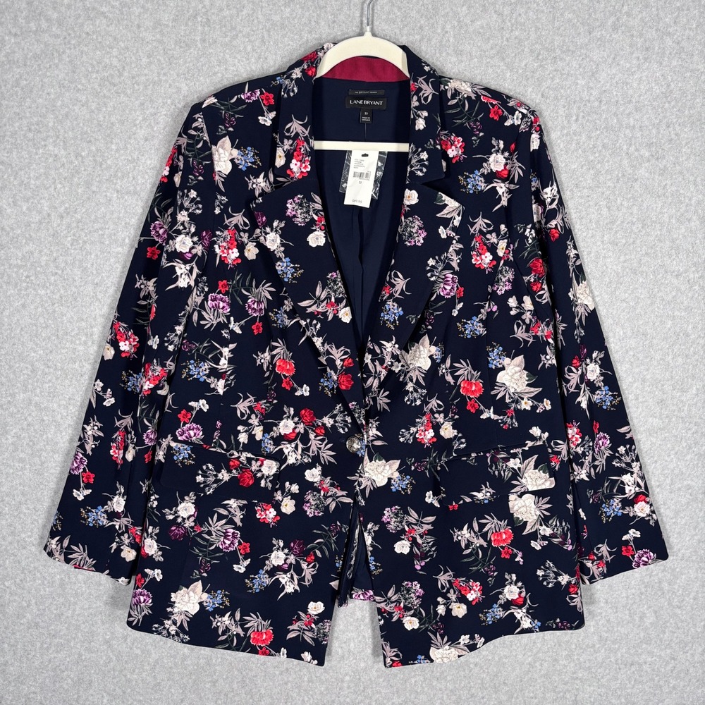 NEW $90 Lane Bryant Floral Blazer 22 Navy Knit Stretch Dark Romantic Maximalist